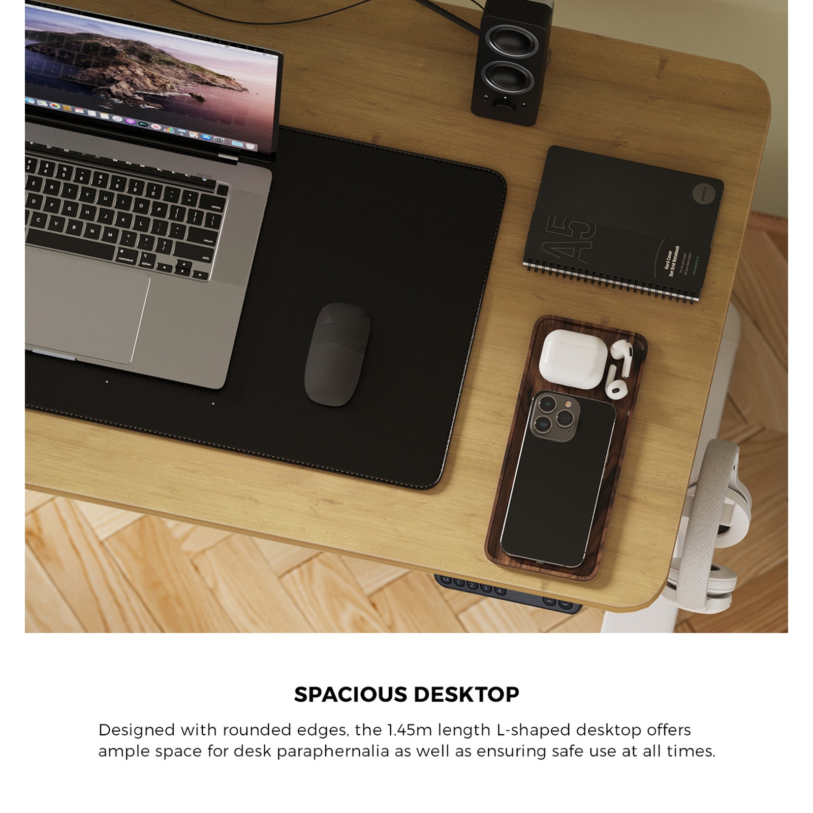 Oikiture L-shape Electric Standing Desk Single Motor Black Frame 145CM Desktop - Picture 23 of 40