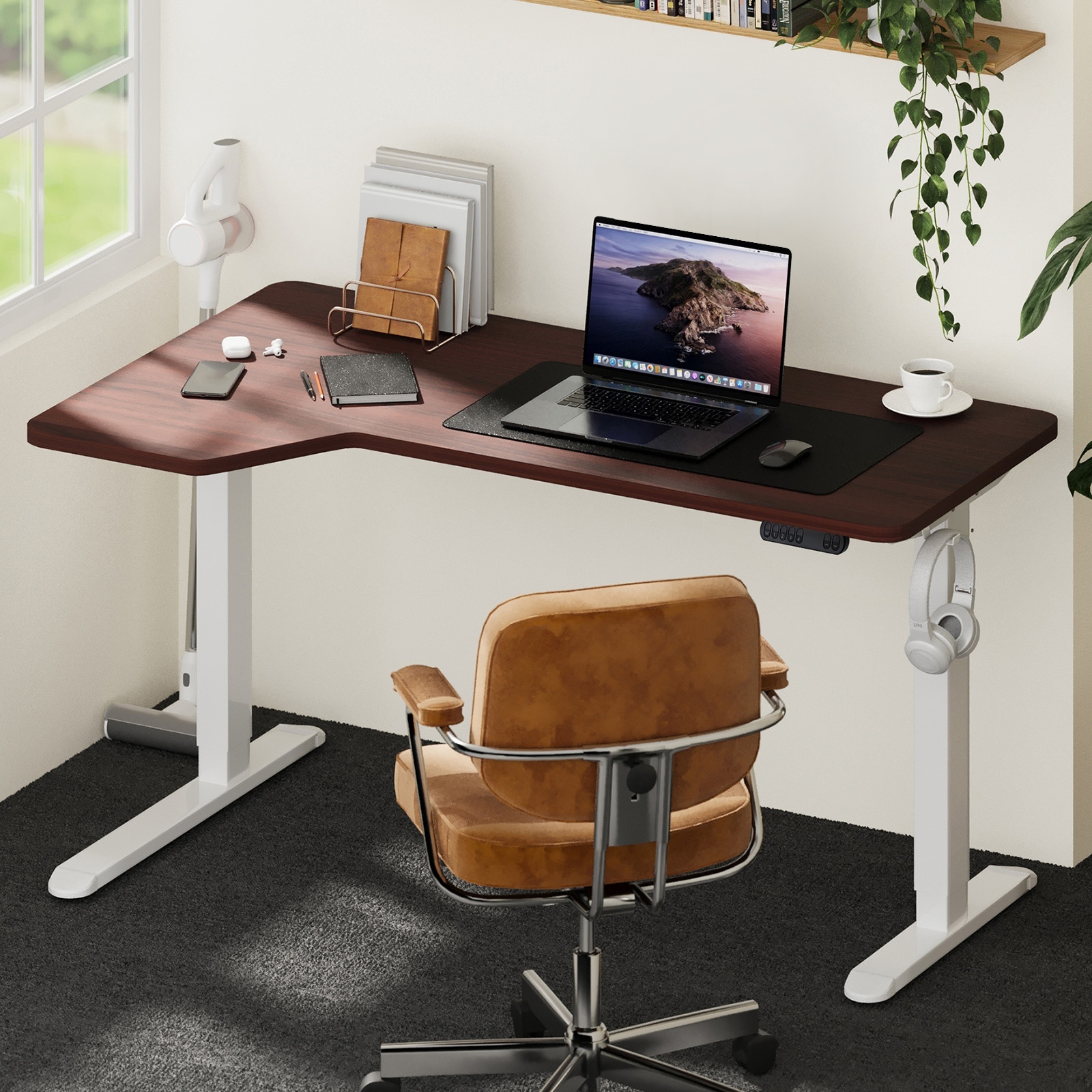 Oikiture L-shape Electric Standing Desk Single Motor Black Frame 145CM Desktop - Picture 31 of 40