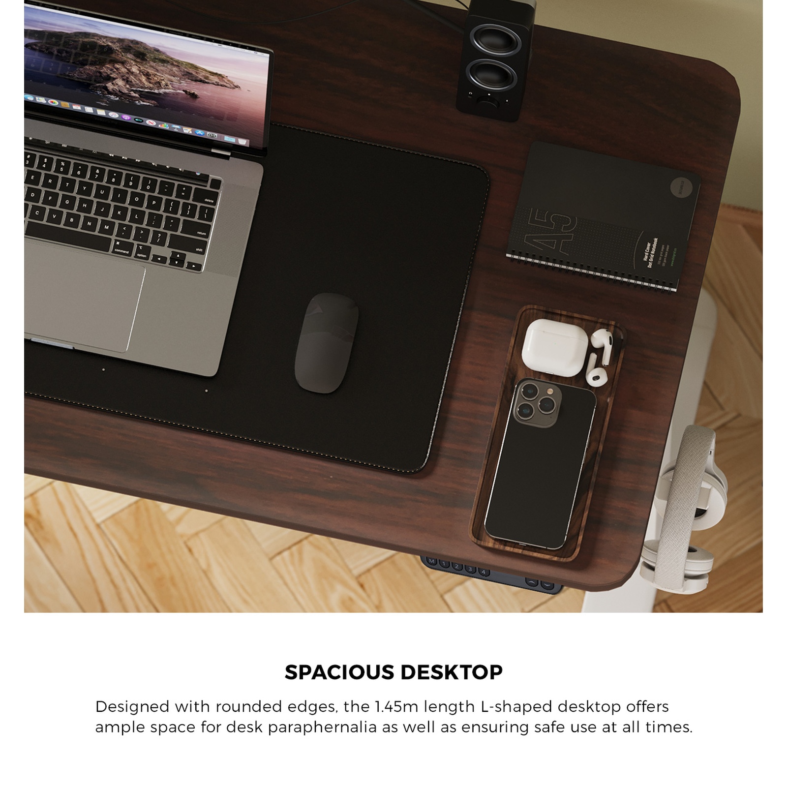 Oikiture L-shape Electric Standing Desk Single Motor Black Frame 145CM Desktop - Picture 33 of 40