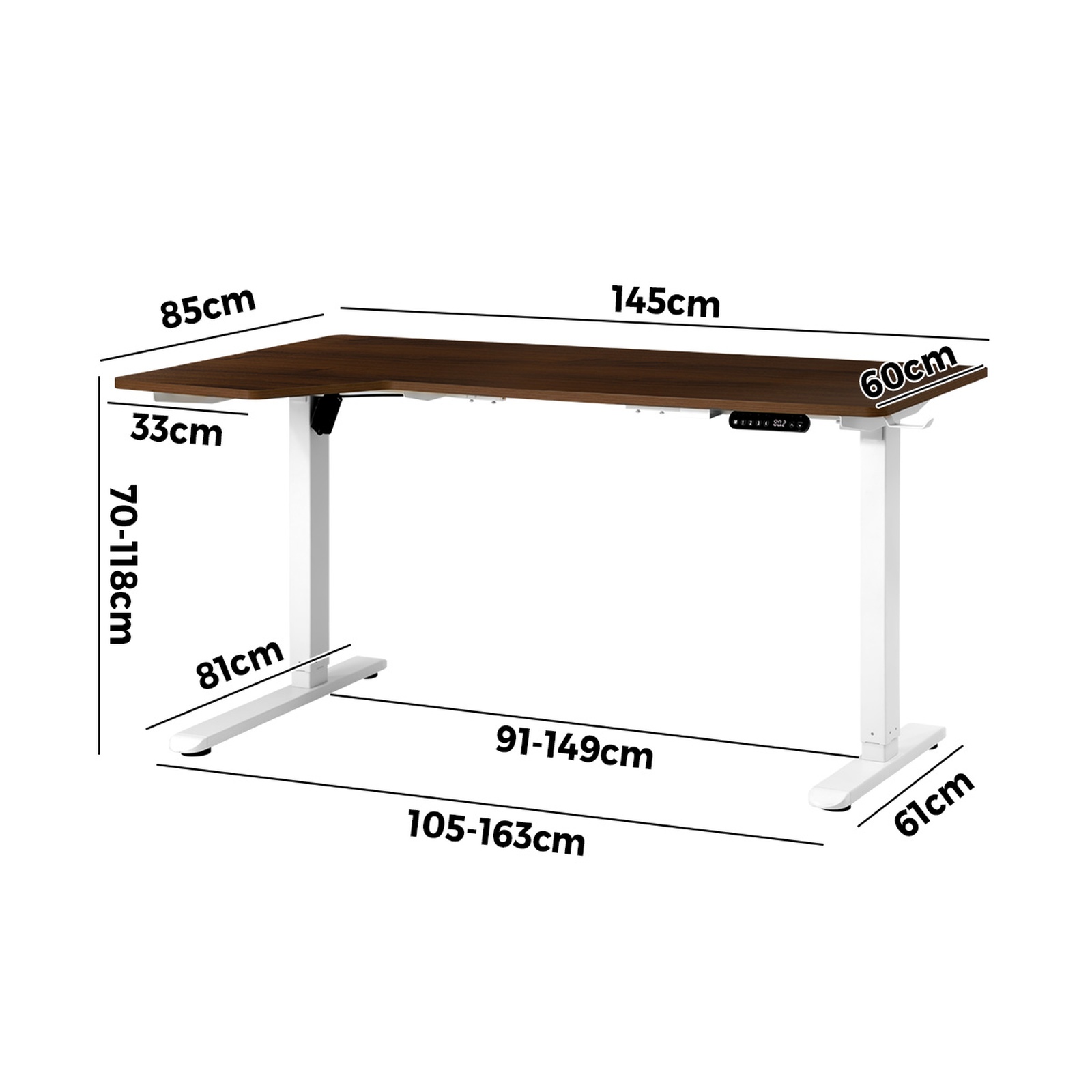 Oikiture L-shape Electric Standing Desk Single Motor Black Frame 145CM Desktop - Picture 40 of 40