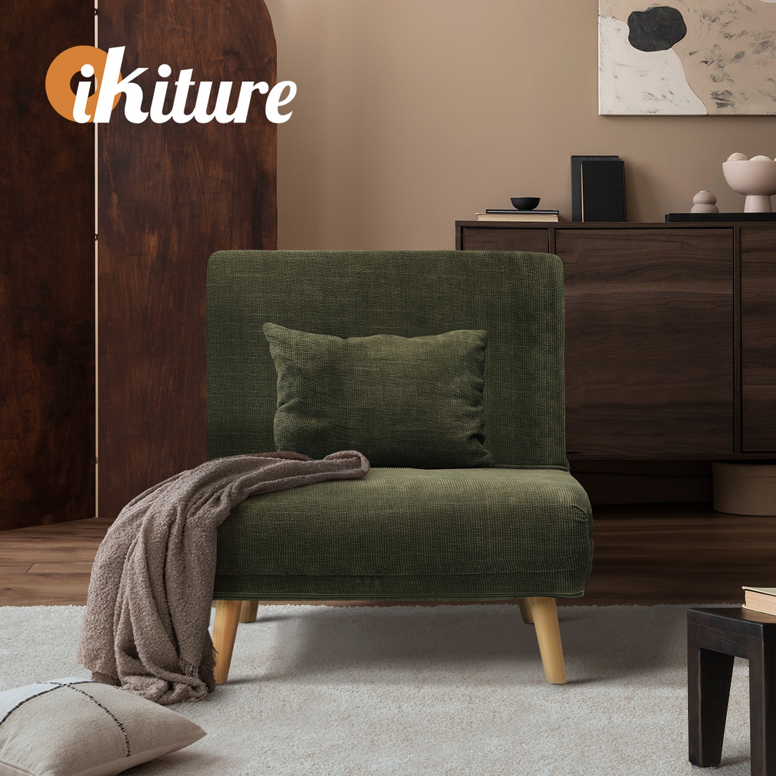 Oikiture Folding Sofa Bed Lounge Singe Chair Recliner Chaise Sherpa/Velvet/Linen - Picture 32 of 37