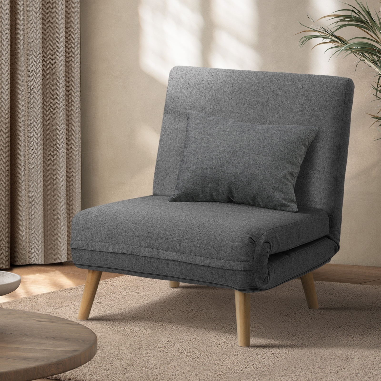 Oikiture Folding Sofa Bed Lounge Singe Chair Recliner Chaise Sherpa/Velvet/Linen - Picture 11 of 37