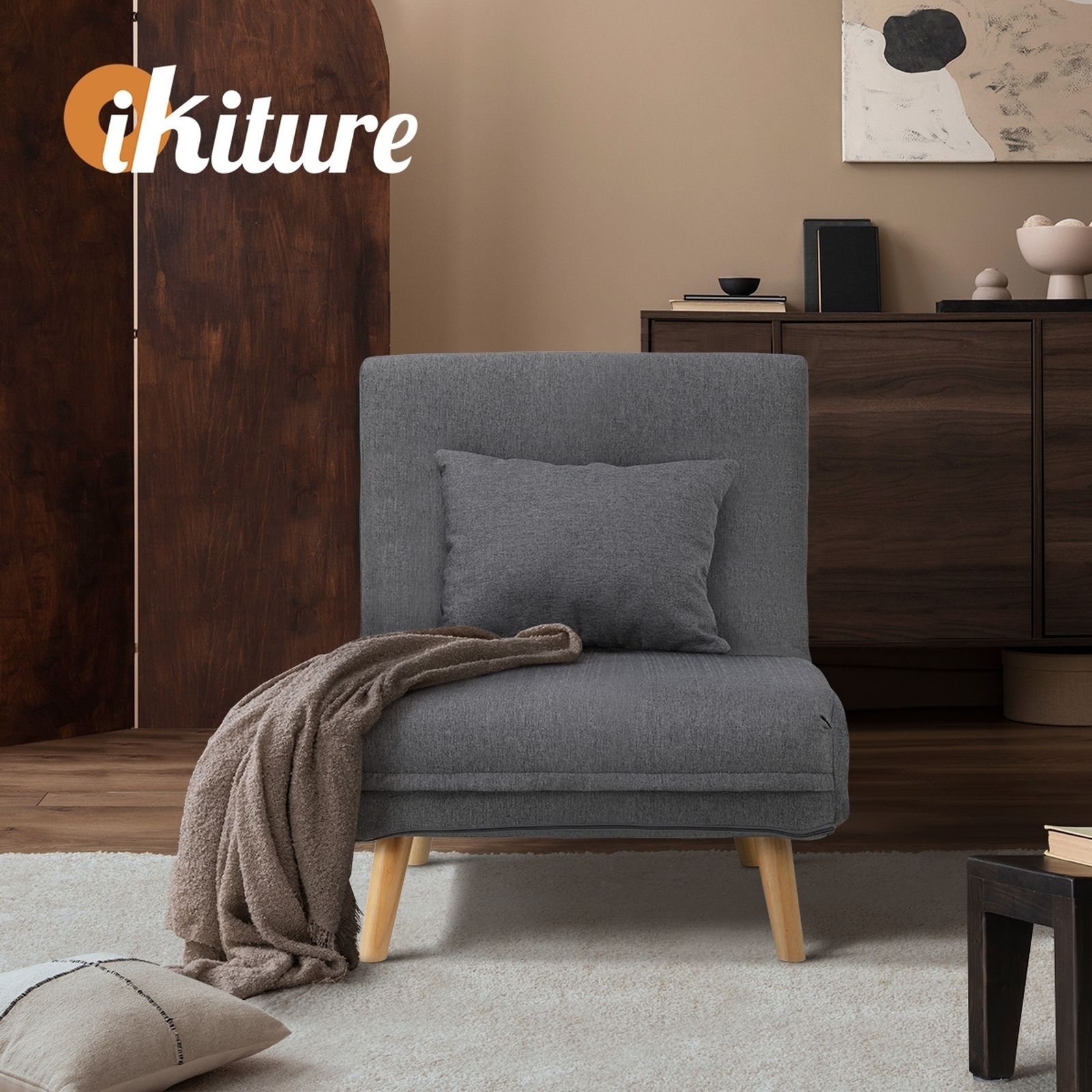 Oikiture Folding Sofa Bed Lounge Singe Chair Recliner Chaise Sherpa/Velvet/Linen - Picture 14 of 37