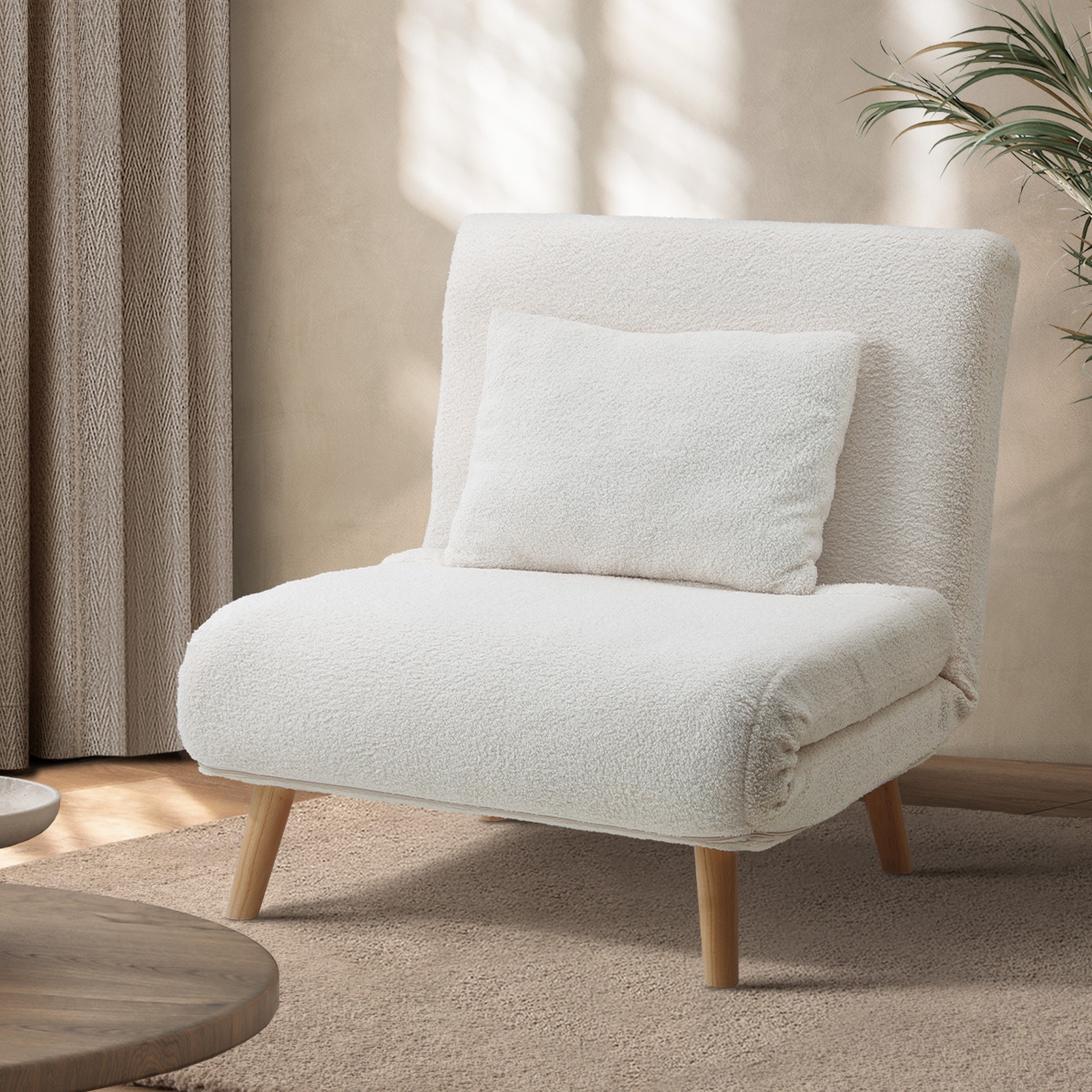 Oikiture Folding Sofa Bed Lounge Singe Chair Recliner Chaise Sherpa/Velvet/Linen - Picture 20 of 37