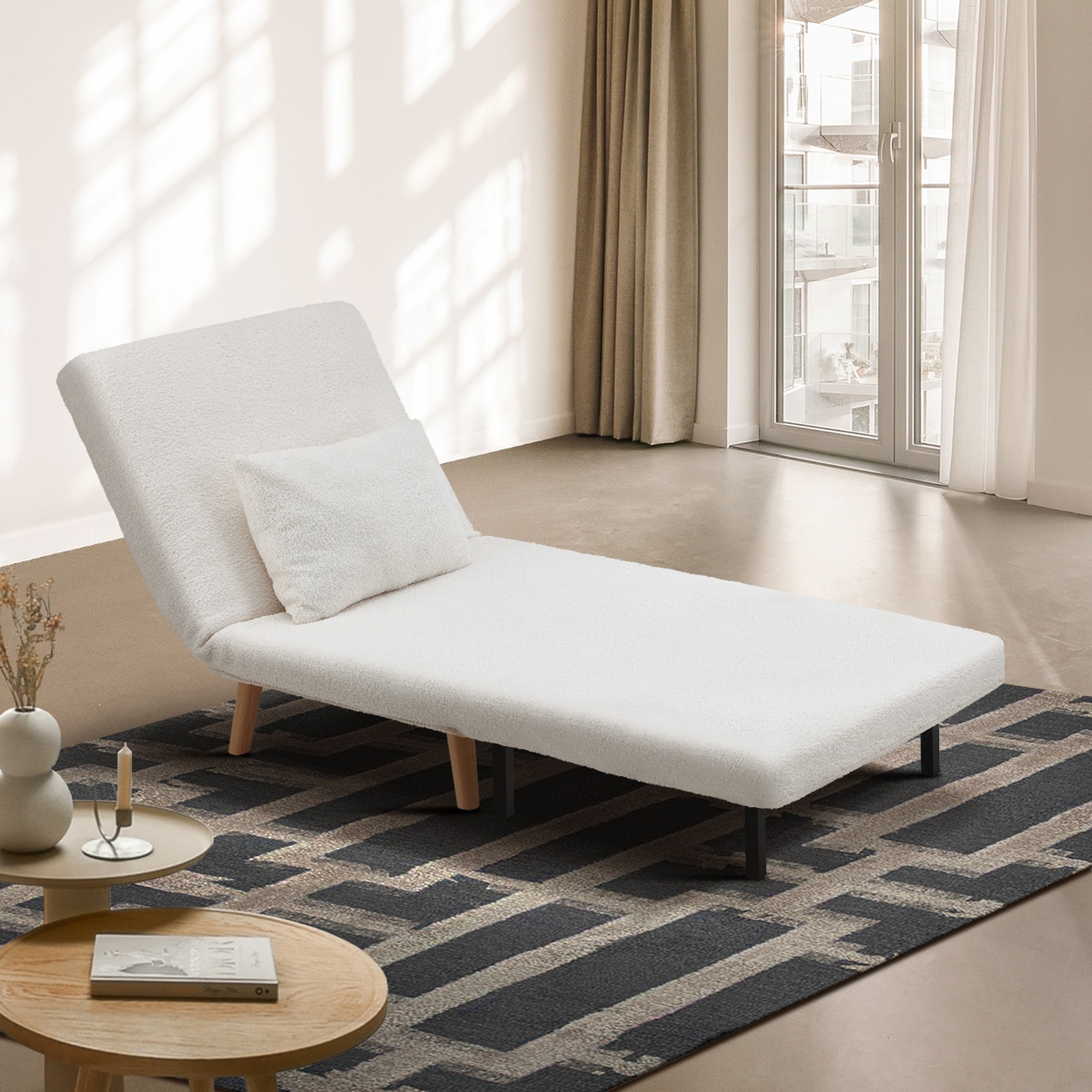 Oikiture Folding Sofa Bed Lounge Singe Chair Recliner Chaise Sherpa/Velvet/Linen - Picture 21 of 37