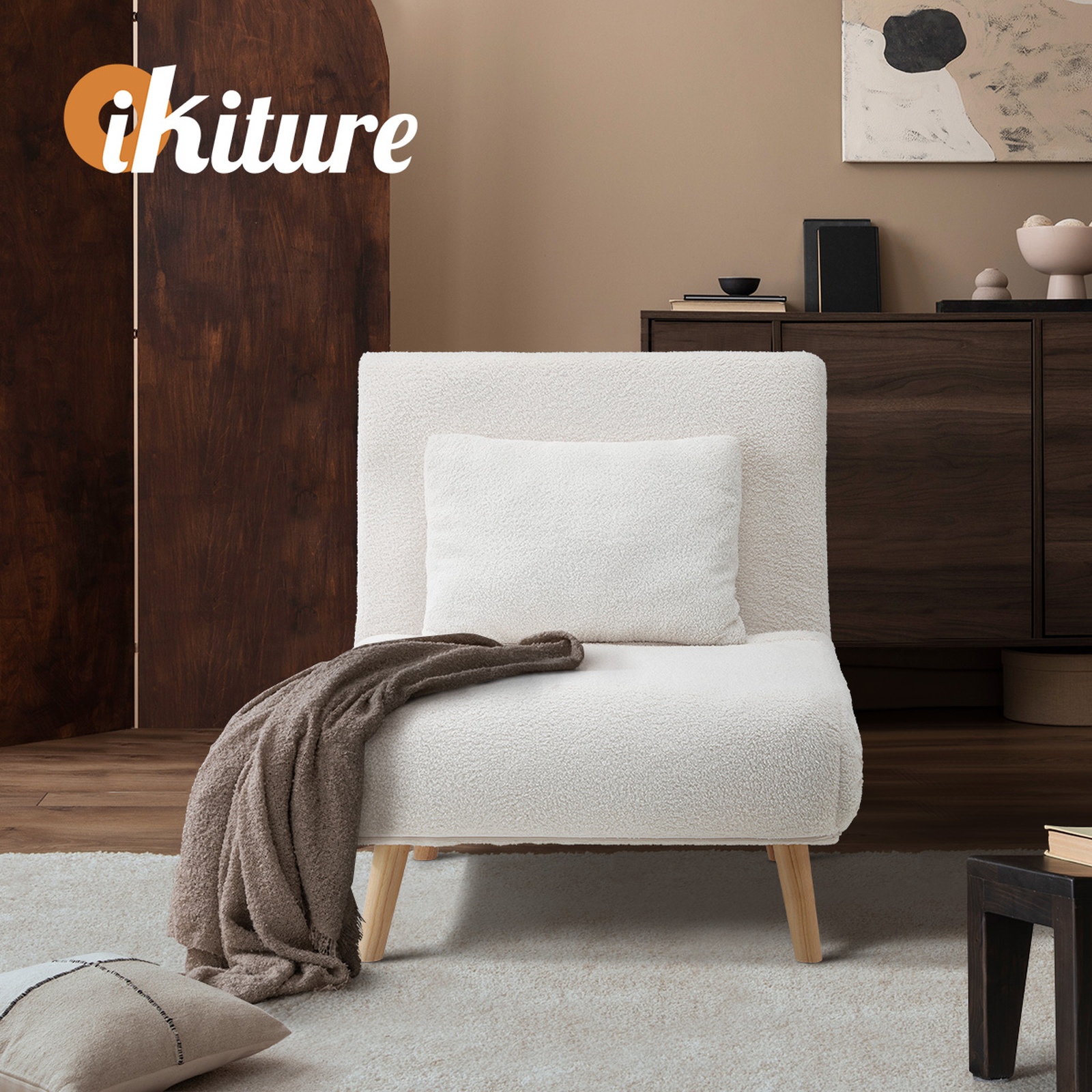 Oikiture Folding Sofa Bed Lounge Singe Chair Recliner Chaise Sherpa/Velvet/Linen - Picture 23 of 37