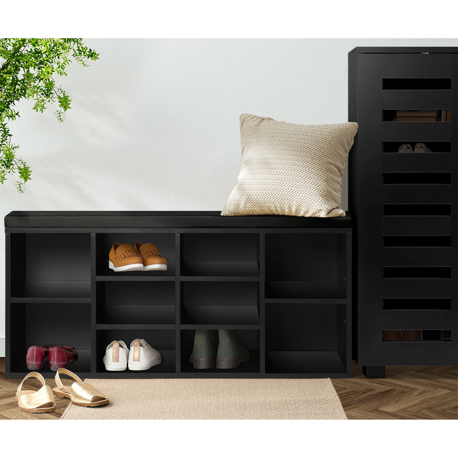 Oikiture Shoe Cabinet Bench Shoe Storage Rack PU Padded Seat Organiser Cupboard - Picture 7 of 23