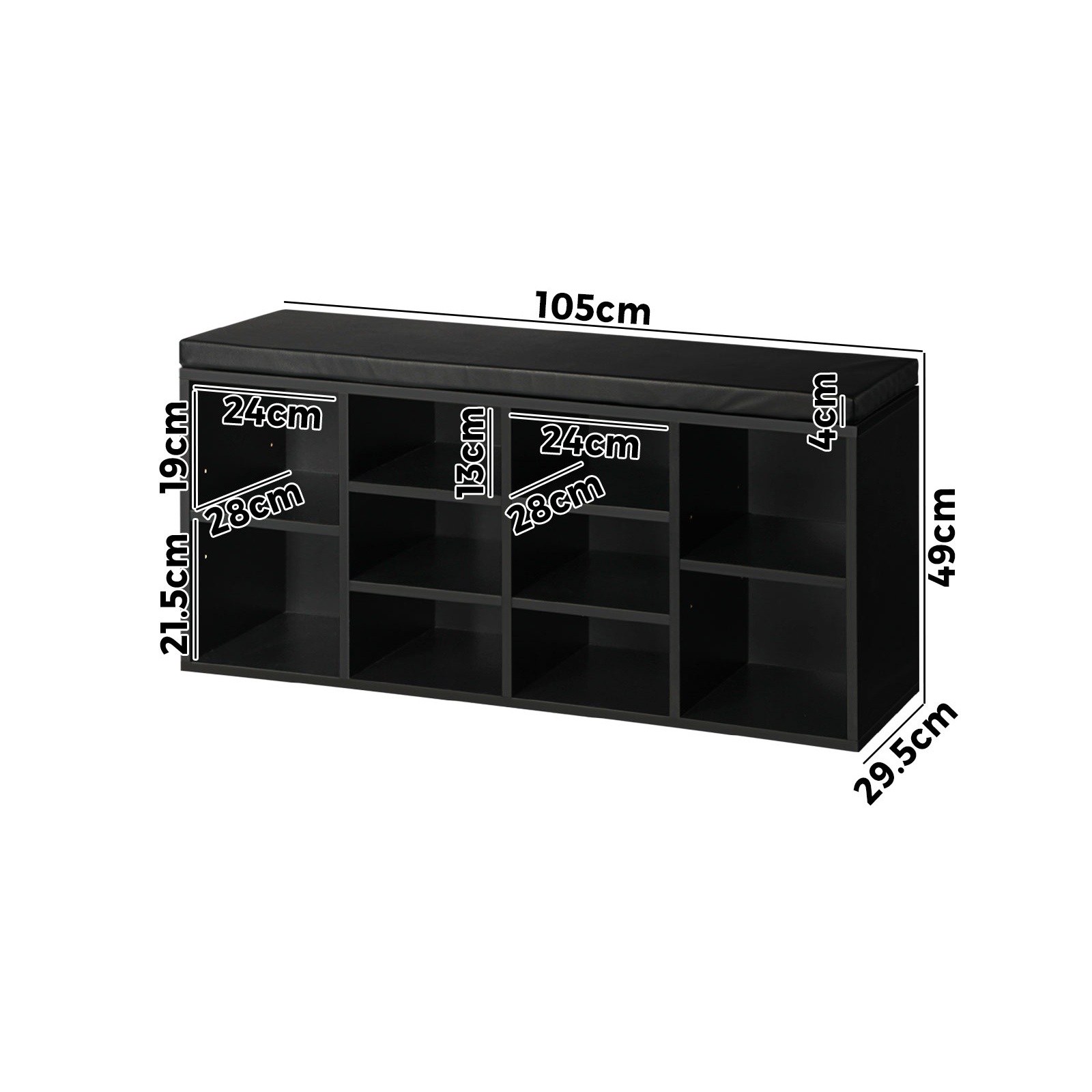 Oikiture Shoe Cabinet Bench Shoe Storage Rack PU Padded Seat Organiser Cupboard - Picture 14 of 23