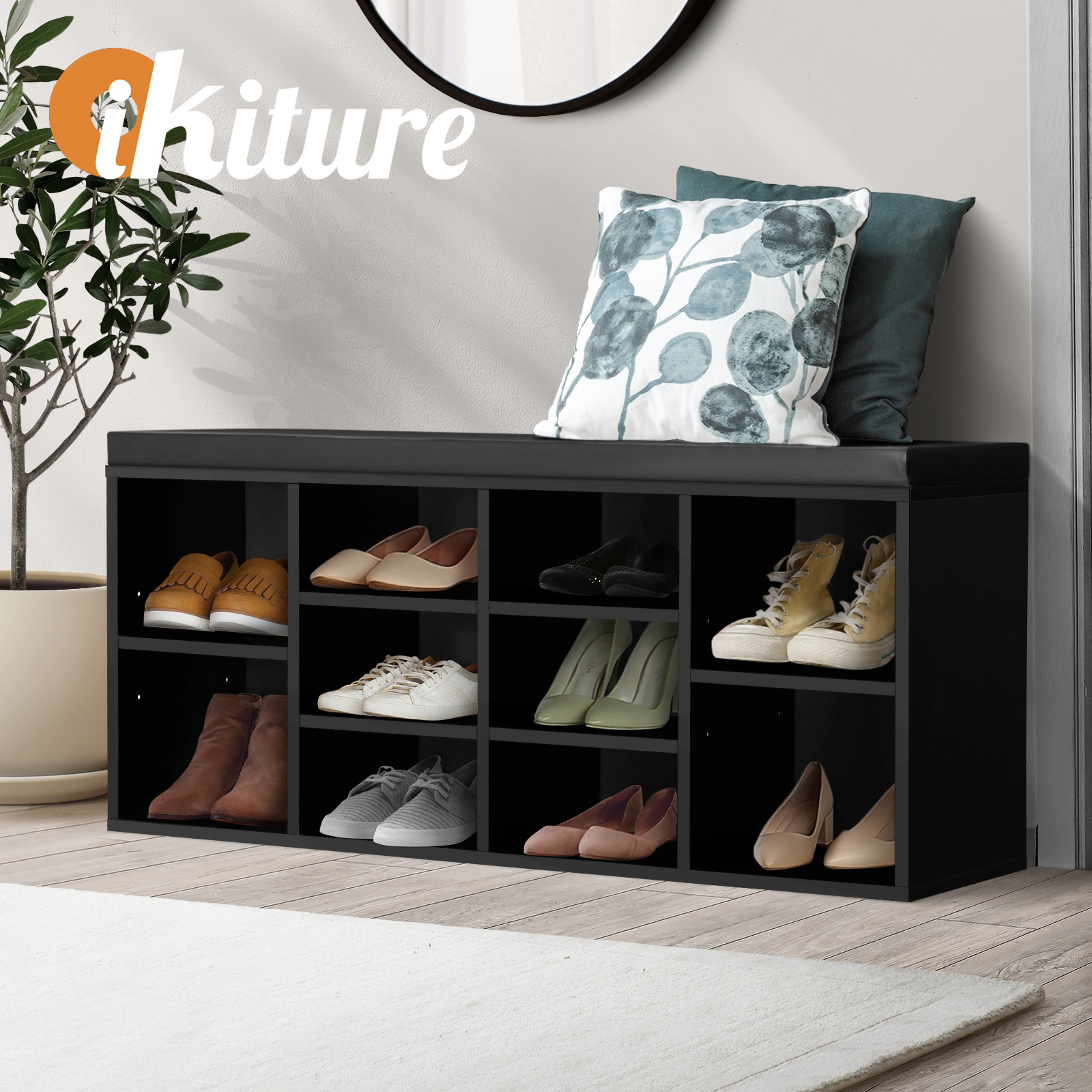 Oikiture Shoe Cabinet Bench Shoe Storage Rack PU Padded Seat Organiser Cupboard - Picture 15 of 23