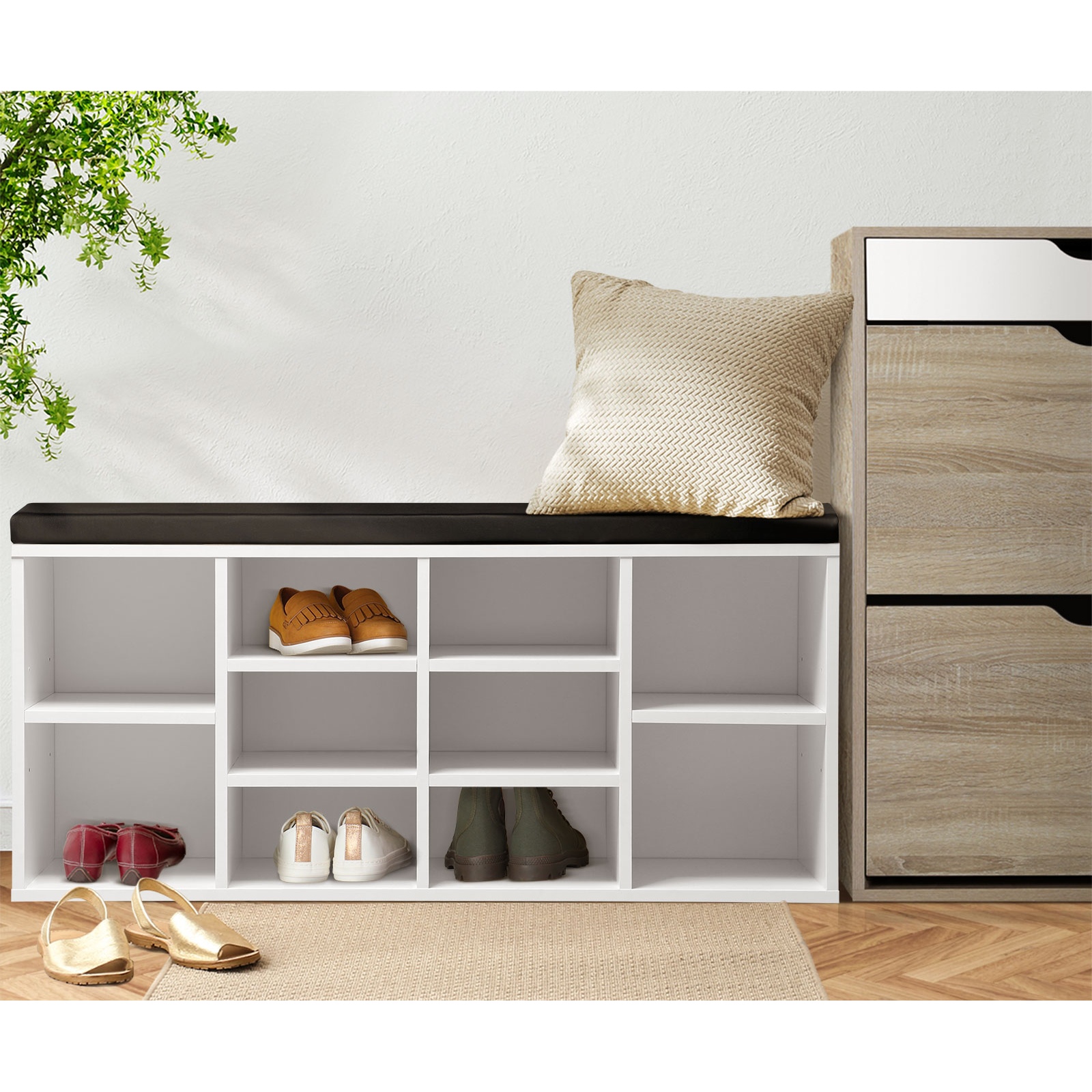 Oikiture Shoe Cabinet Bench Shoe Storage Rack PU Padded Seat Organiser Cupboard - Picture 17 of 23