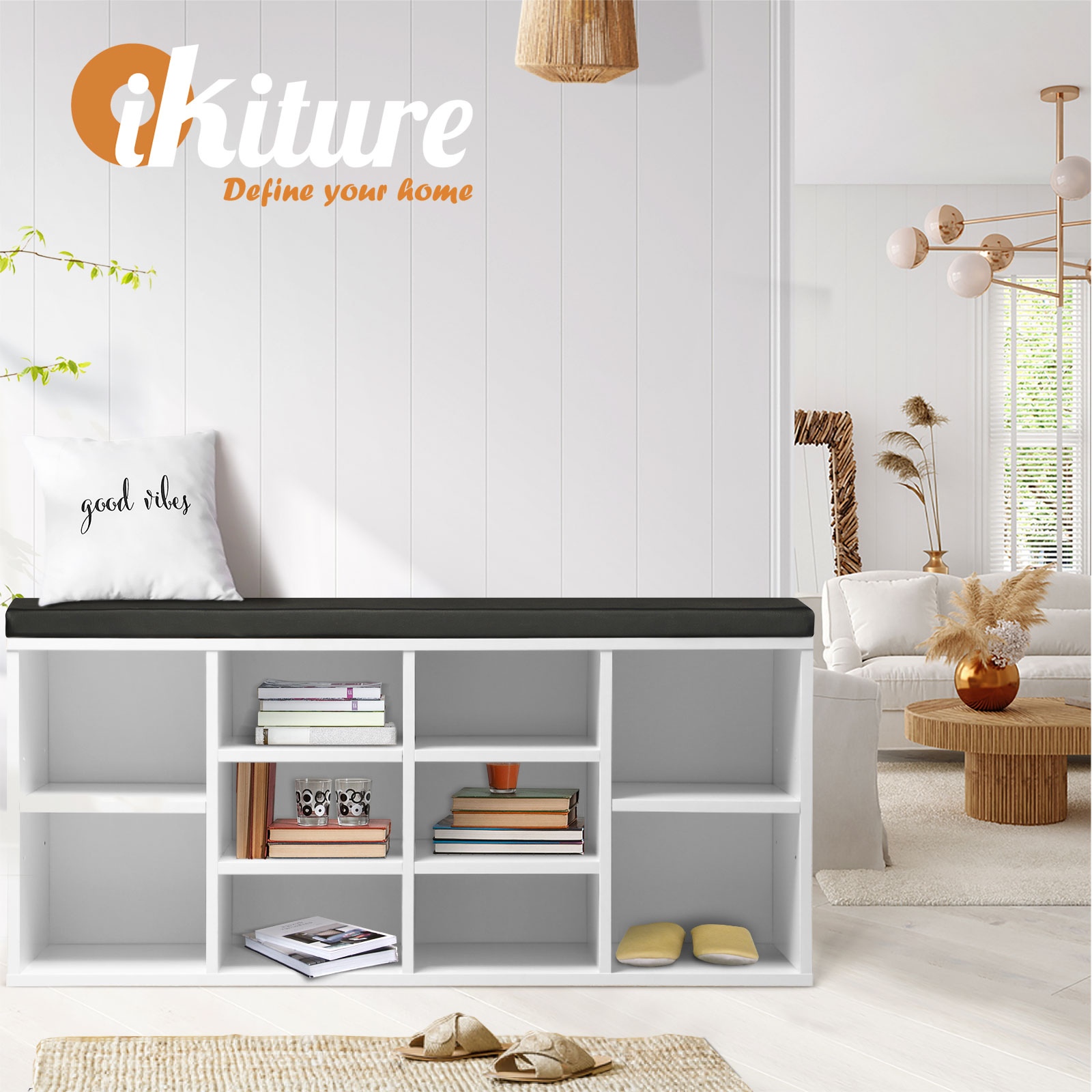 Oikiture Shoe Cabinet Bench Shoe Storage Rack PU Padded Seat Organiser Cupboard - Picture 20 of 23