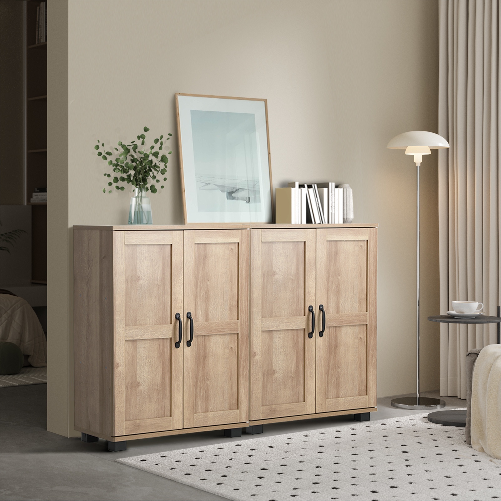 Oikiture Storage Cabinet Bathroom Buffet Sideboard 2 Door Cupboard - Picture 21 of 37