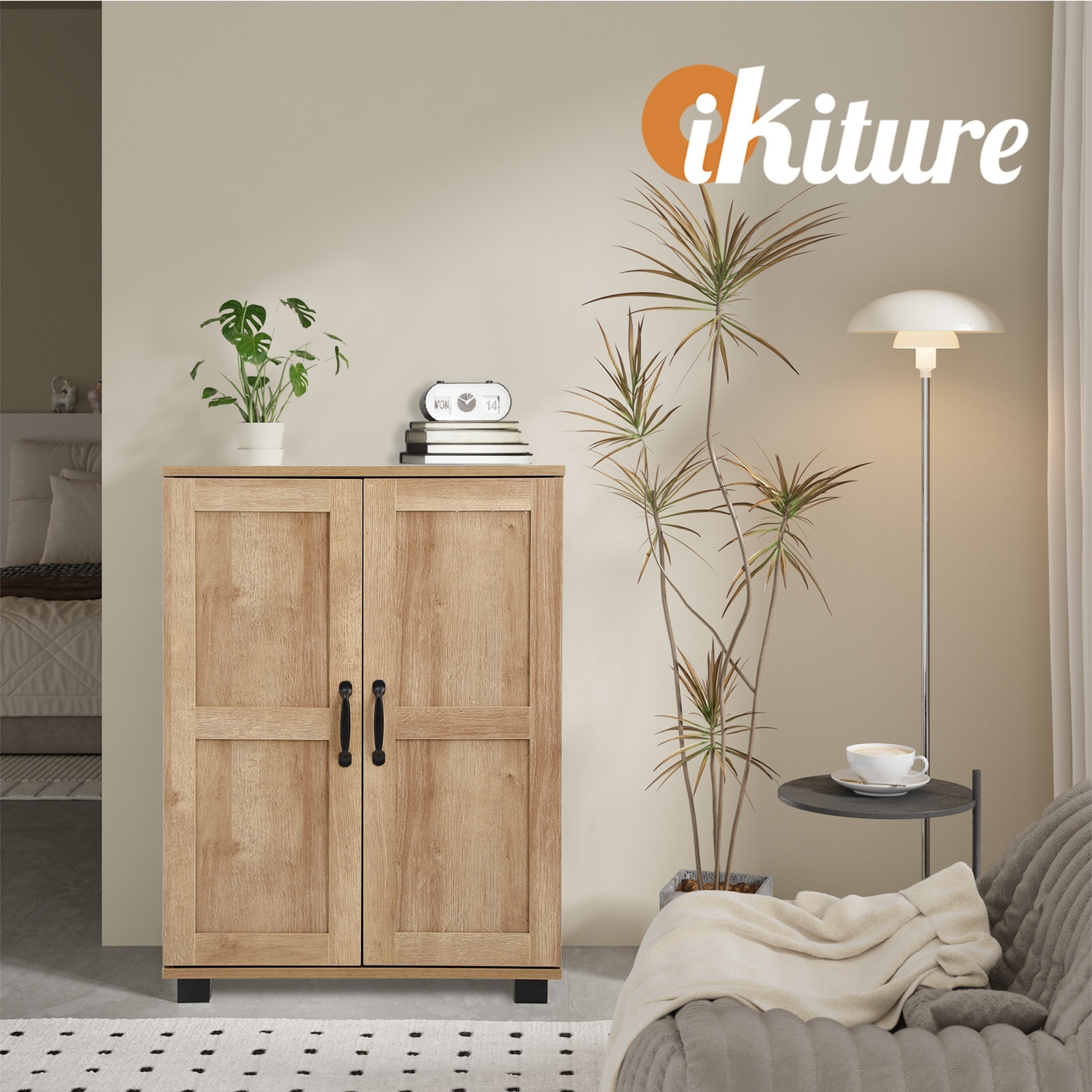Oikiture Storage Cabinet Bathroom Buffet Sideboard 2 Door Cupboard - Picture 23 of 37