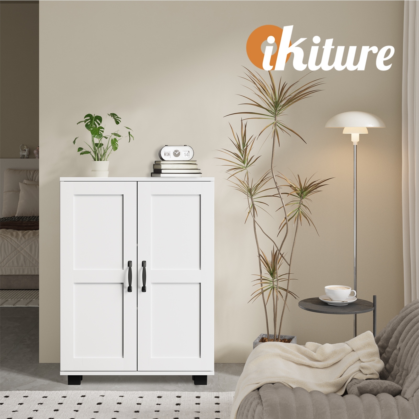Oikiture Storage Cabinet Bathroom Buffet Sideboard 2 Door Cupboard - Picture 32 of 37