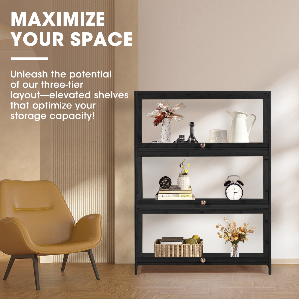 ZUNI 3-Tier Display Cabinet Storage Stand Rack White/Natural/Grey/Black - Picture 15 of 56