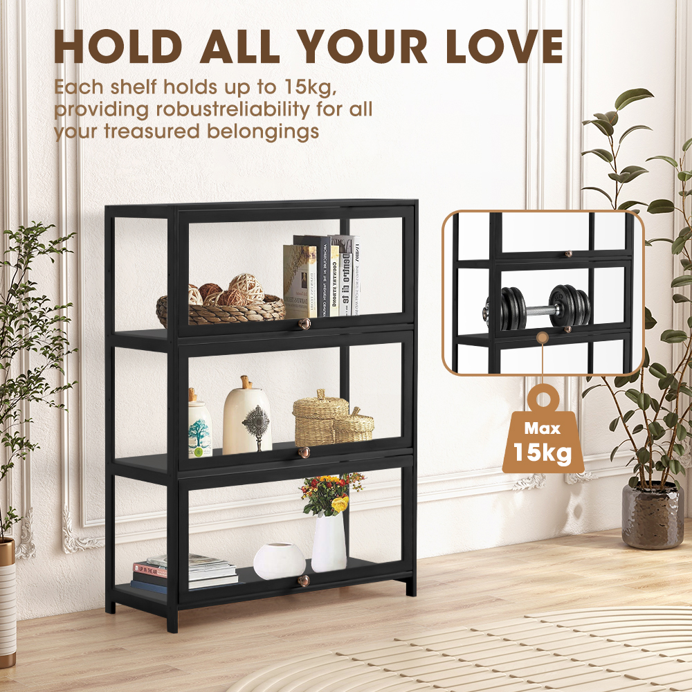ZUNI 3-Tier Display Cabinet Storage Stand Rack White/Natural/Grey/Black - Picture 16 of 56