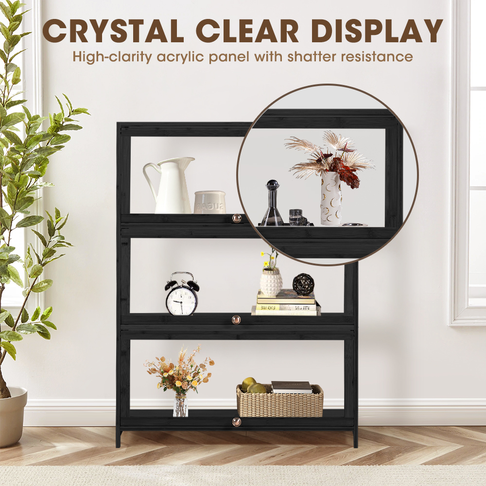 ZUNI 3-Tier Display Cabinet Storage Stand Rack White/Natural/Grey/Black - Picture 17 of 56