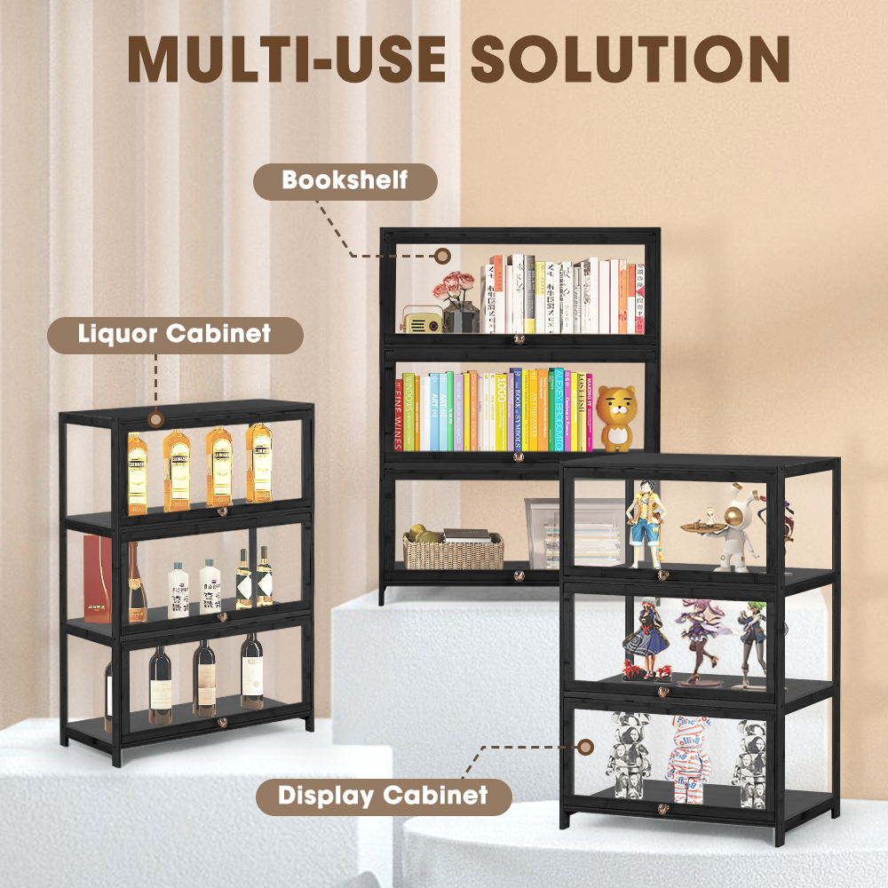 ZUNI 3-Tier Display Cabinet Storage Stand Rack White/Natural/Grey/Black - Picture 23 of 56