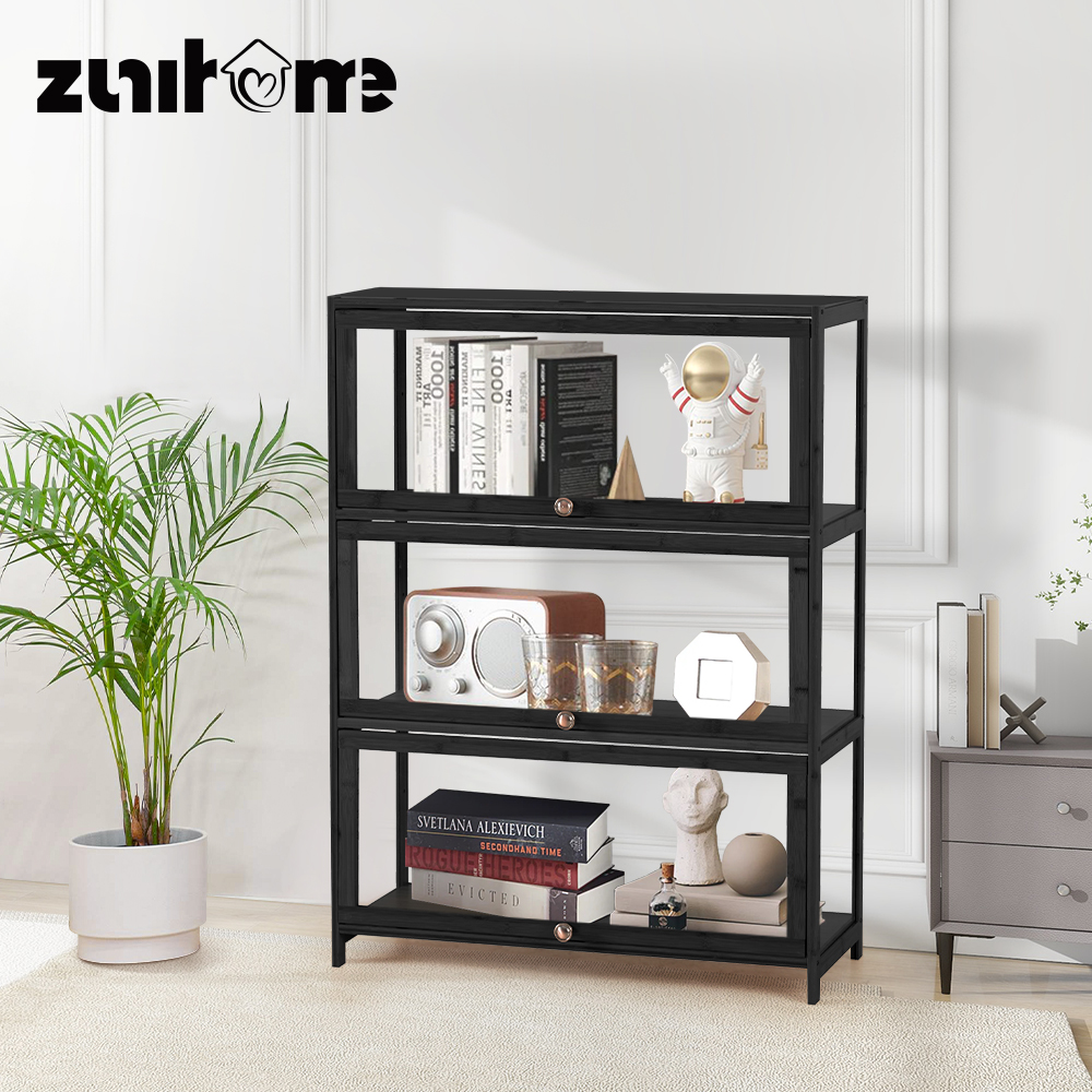 ZUNI 3-Tier Display Cabinet Storage Stand Rack White/Natural/Grey/Black - Picture 13 of 56