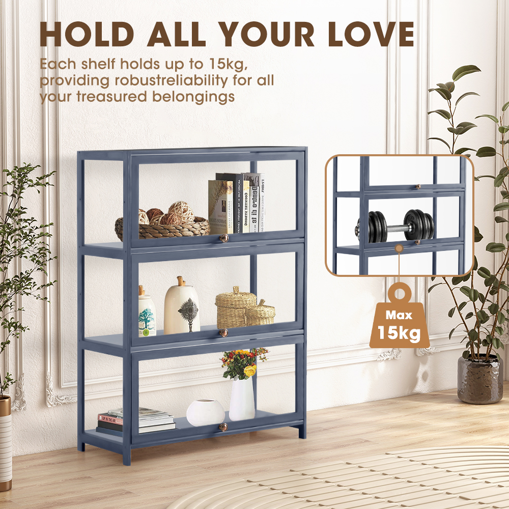 ZUNI 3-Tier Display Cabinet Storage Stand Rack White/Natural/Grey/Black - Picture 27 of 56