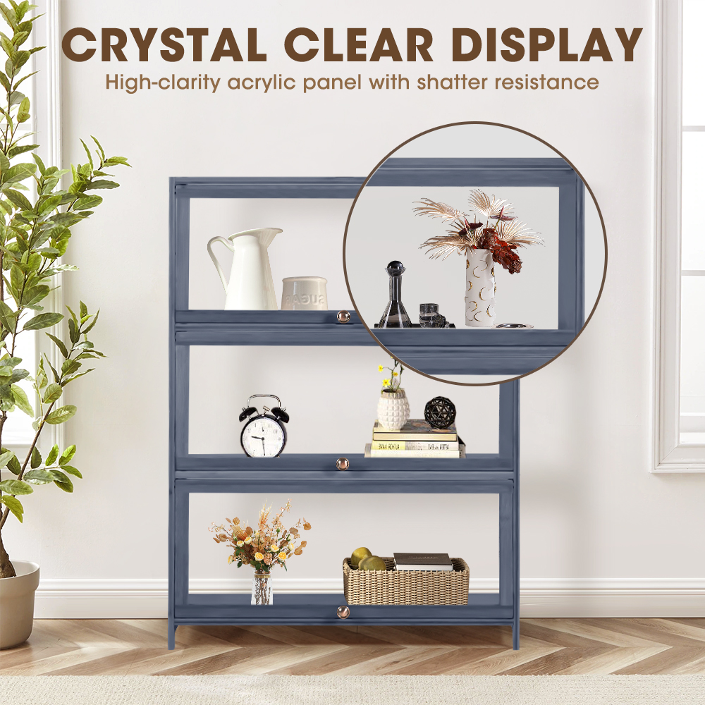 ZUNI 3-Tier Display Cabinet Storage Stand Rack White/Natural/Grey/Black - Picture 28 of 56