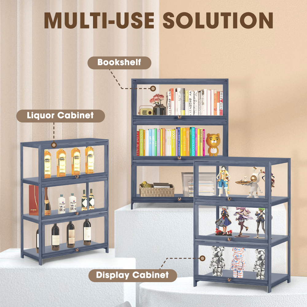 ZUNI 3-Tier Display Cabinet Storage Stand Rack White/Natural/Grey/Black - Picture 34 of 56