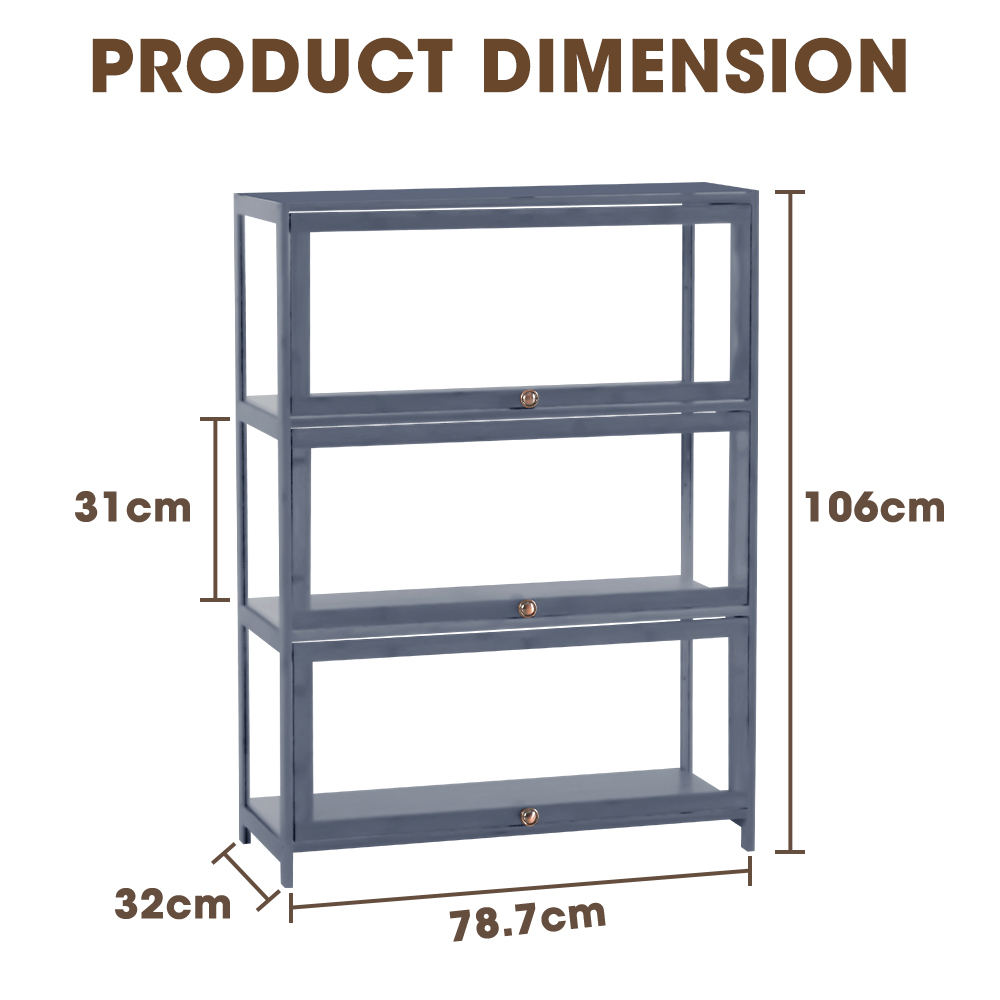 ZUNI 3-Tier Display Cabinet Storage Stand Rack White/Natural/Grey/Black - Picture 32 of 56