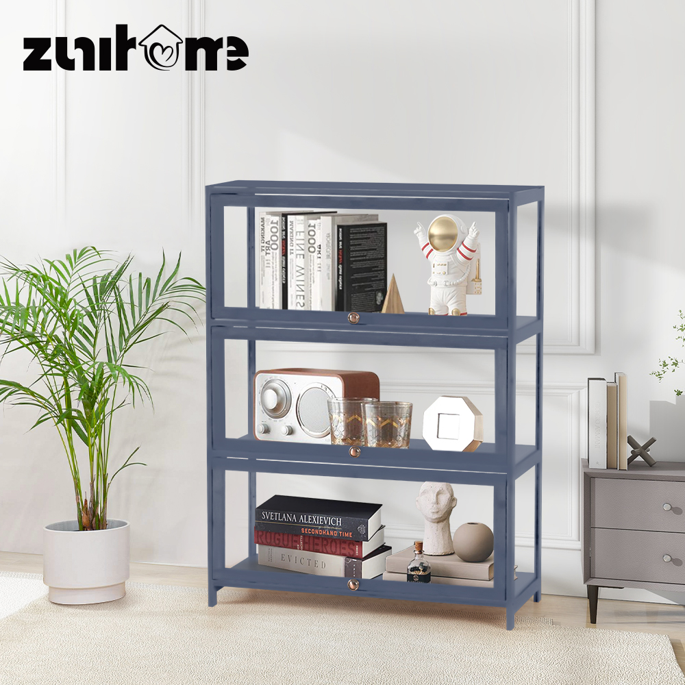 ZUNI 3-Tier Display Cabinet Storage Stand Rack White/Natural/Grey/Black - Picture 24 of 56