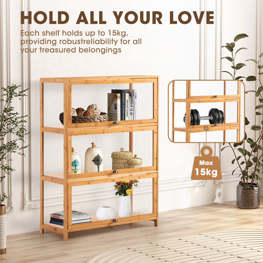 ZUNI 3-Tier Display Cabinet Storage Stand Rack White/Natural/Grey/Black - Picture 38 of 56