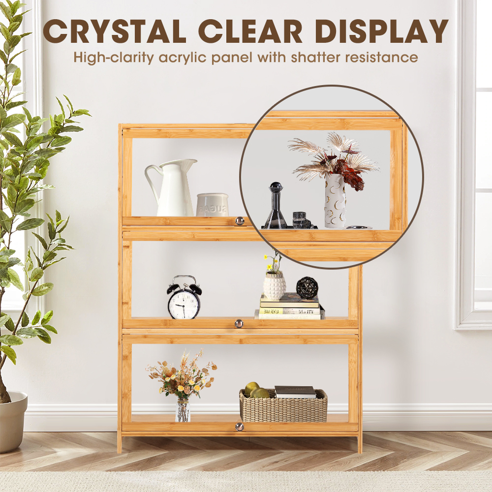 ZUNI 3-Tier Display Cabinet Storage Stand Rack White/Natural/Grey/Black - Picture 39 of 56