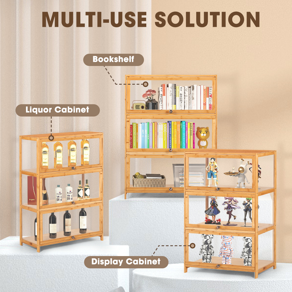 ZUNI 3-Tier Display Cabinet Storage Stand Rack White/Natural/Grey/Black - Picture 45 of 56