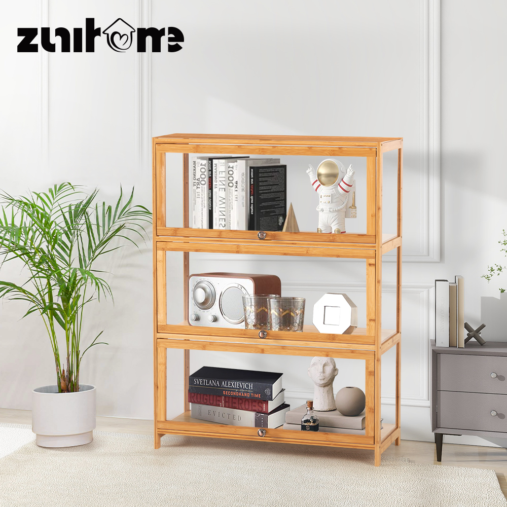 ZUNI 3-Tier Display Cabinet Storage Stand Rack White/Natural/Grey/Black - Picture 35 of 56