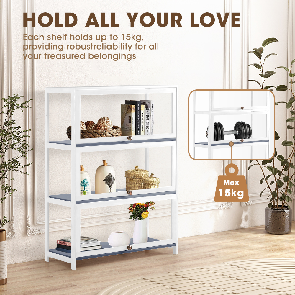 ZUNI 3-Tier Display Cabinet Storage Stand Rack White/Natural/Grey/Black - Picture 49 of 56