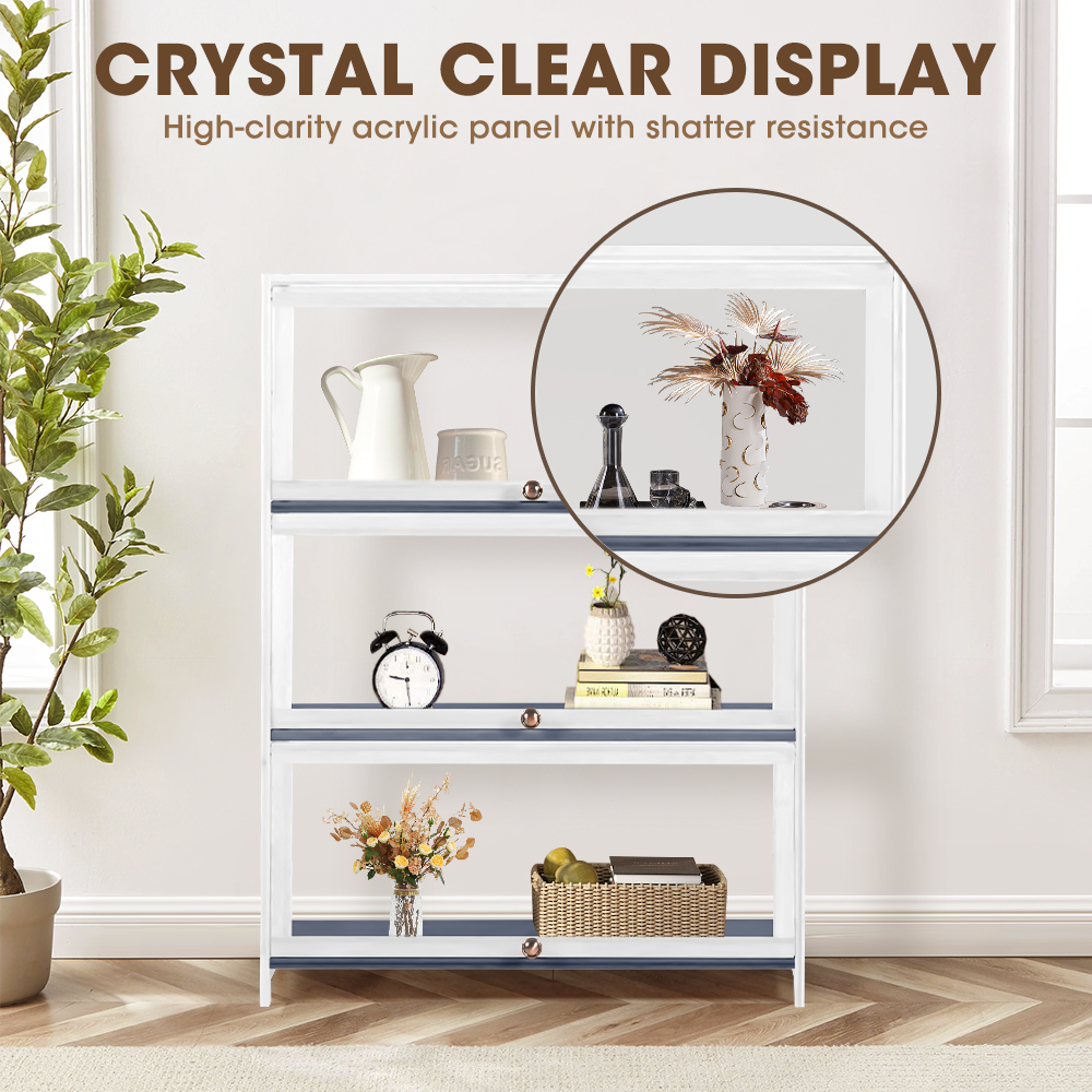 ZUNI 3-Tier Display Cabinet Storage Stand Rack White/Natural/Grey/Black - Picture 50 of 56