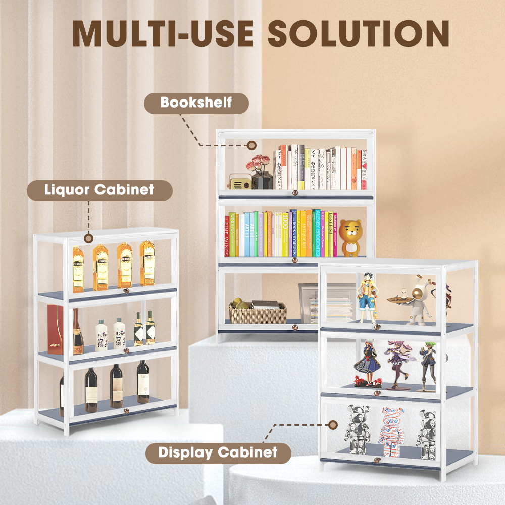 ZUNI 3-Tier Display Cabinet Storage Stand Rack White/Natural/Grey/Black - Picture 56 of 56