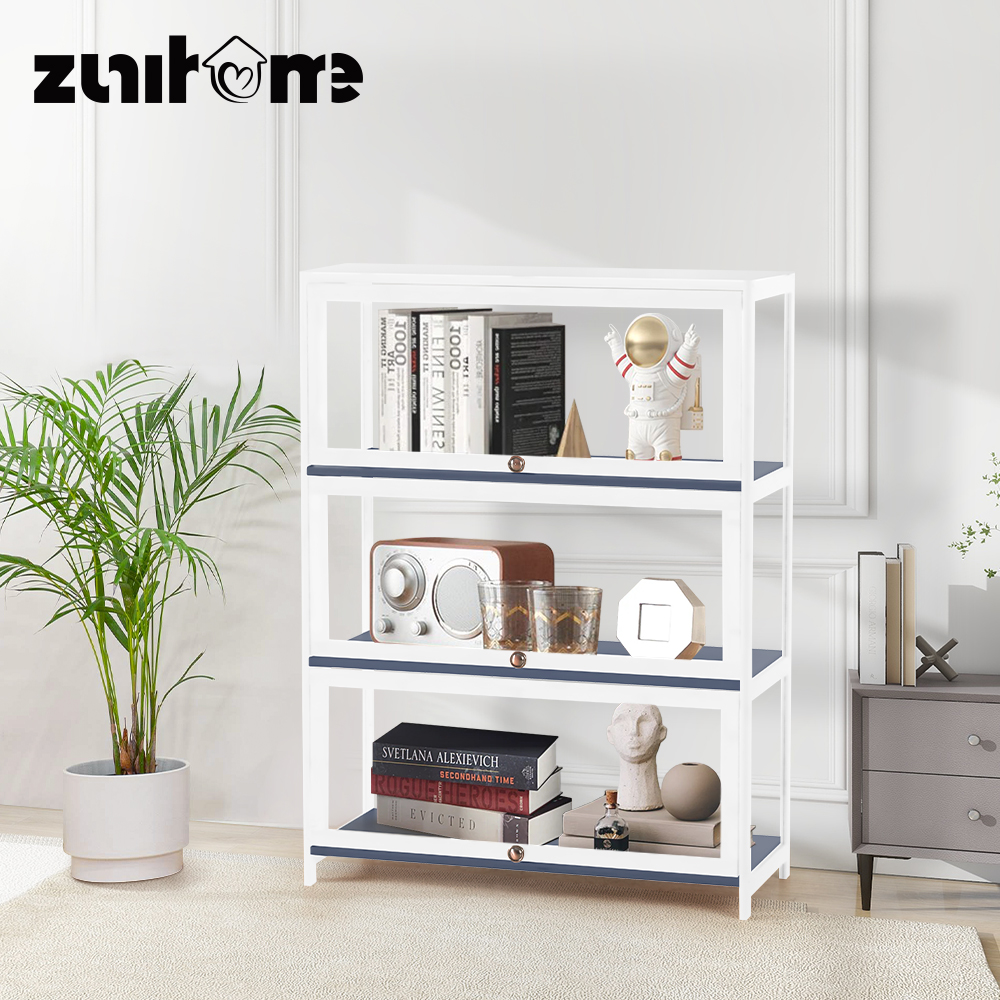 ZUNI 3-Tier Display Cabinet Storage Stand Rack White/Natural/Grey/Black - Picture 46 of 56