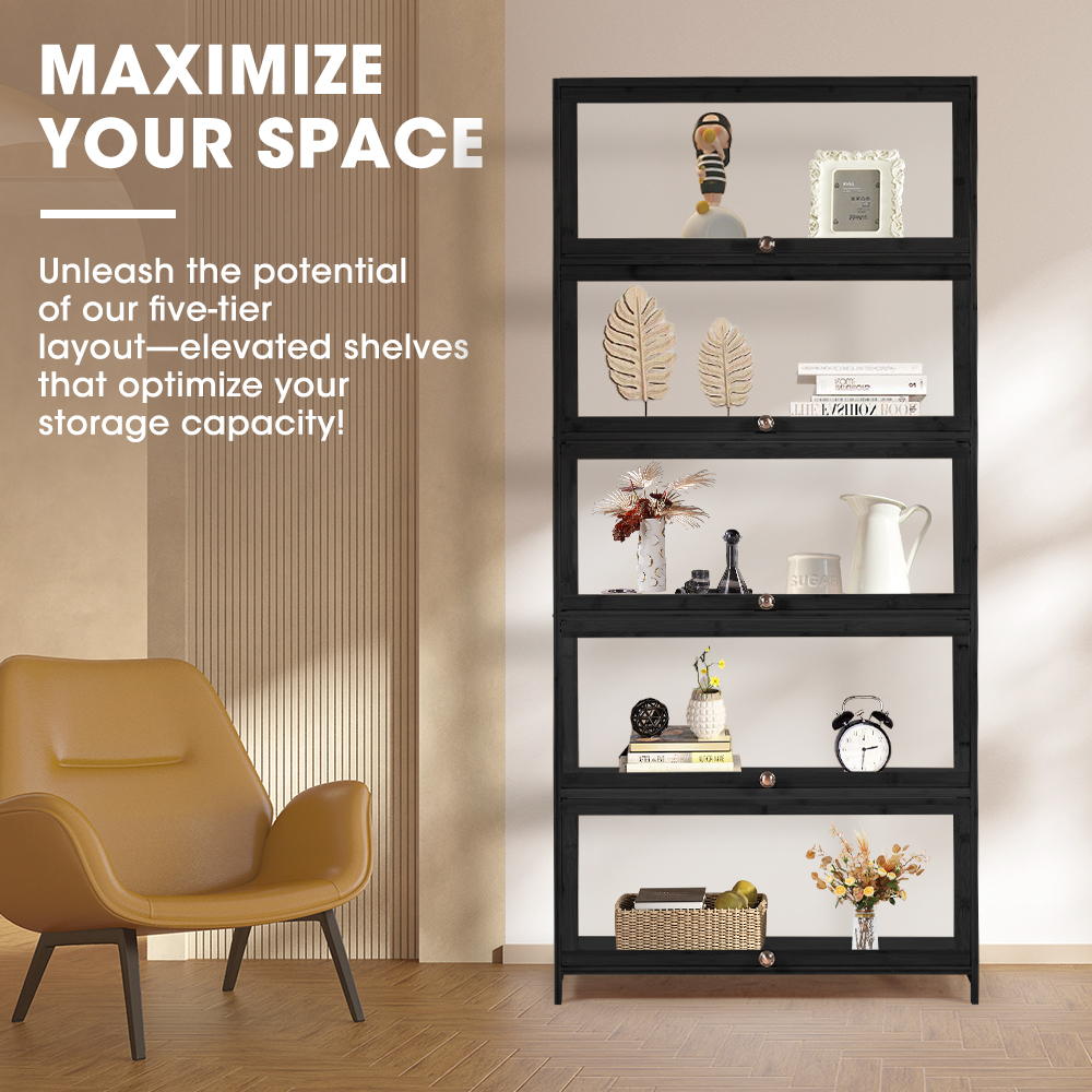 ZUNI 5-Tier Display Cabinet Storage Stand Rack White/Natural/Grey/Black - Picture 15 of 56