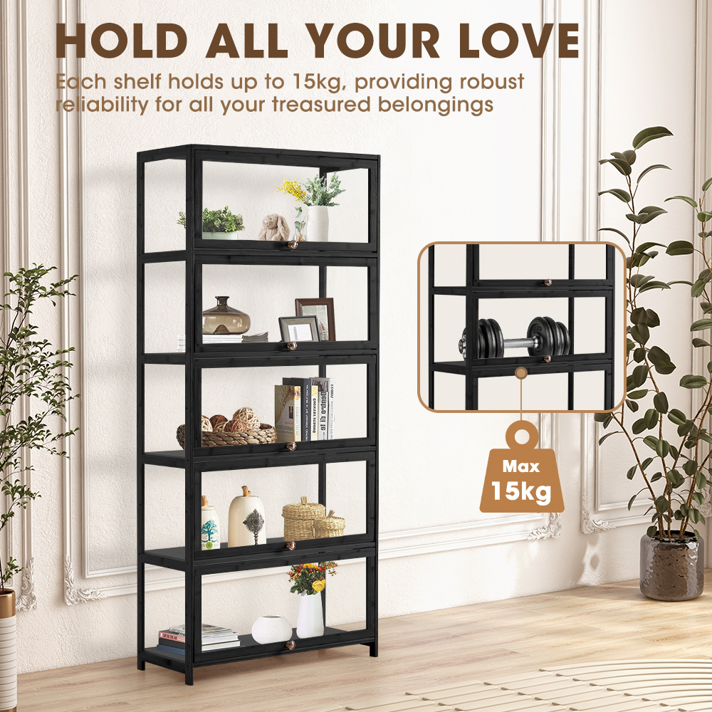 ZUNI 5-Tier Display Cabinet Storage Stand Rack White/Natural/Grey/Black - Picture 16 of 56