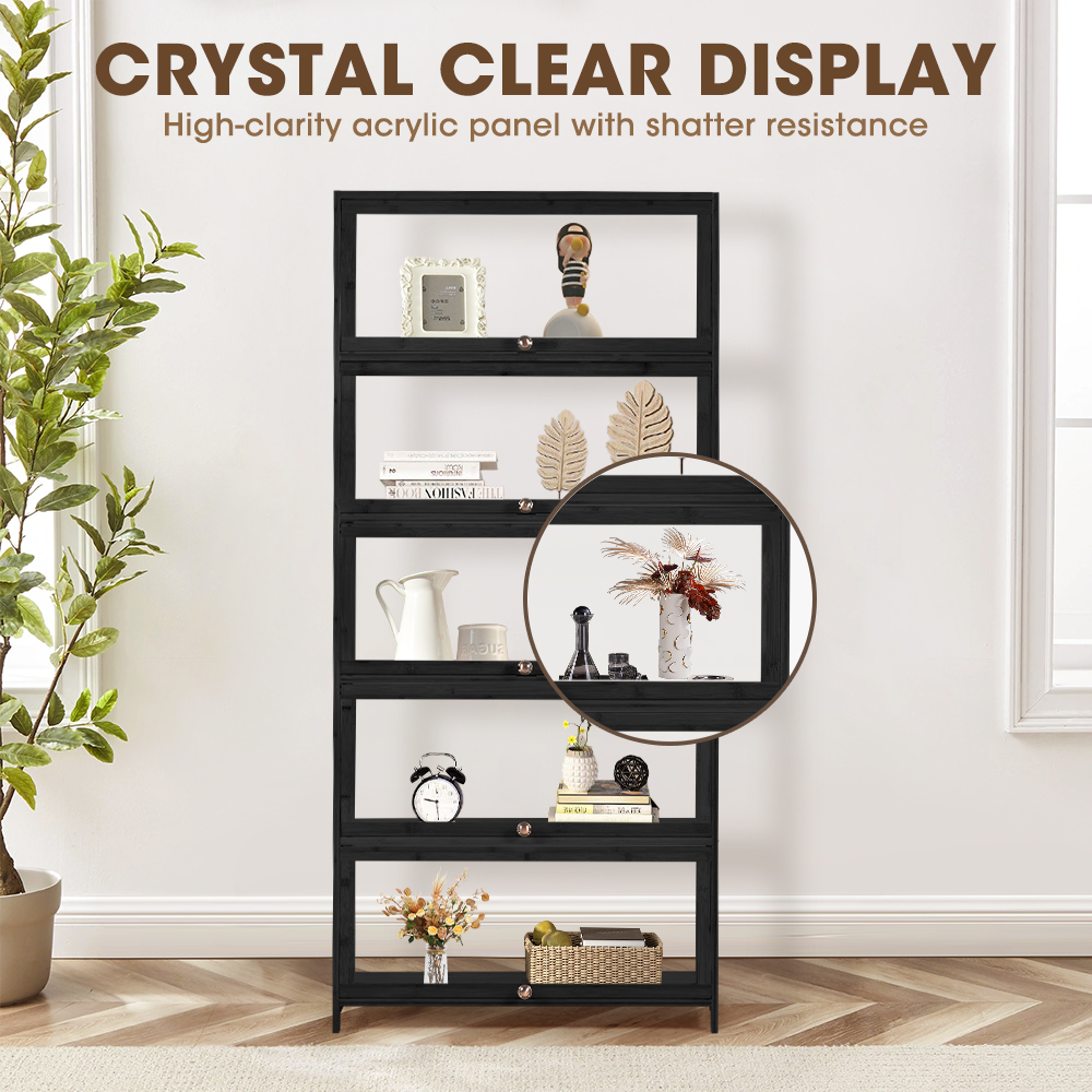ZUNI 5-Tier Display Cabinet Storage Stand Rack White/Natural/Grey/Black - Picture 17 of 56