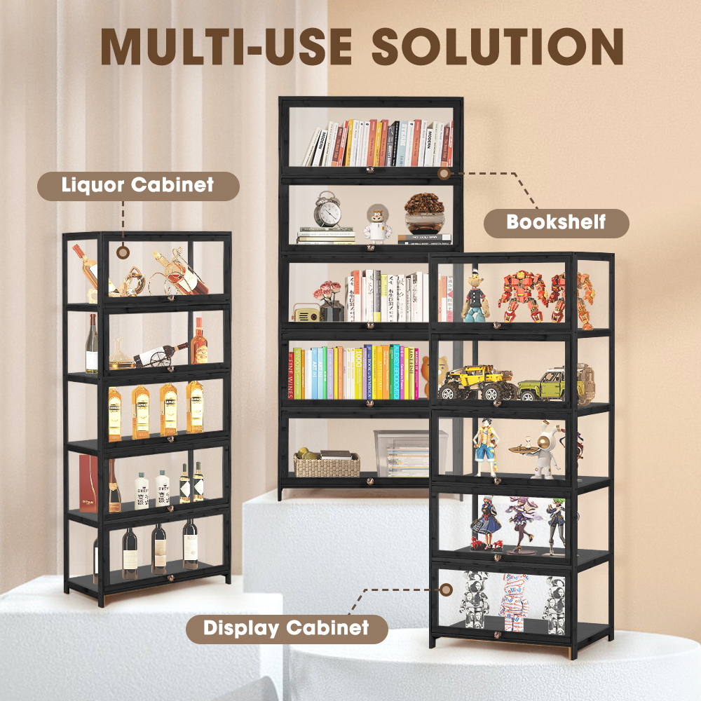 ZUNI 5-Tier Display Cabinet Storage Stand Rack White/Natural/Grey/Black - Picture 23 of 56