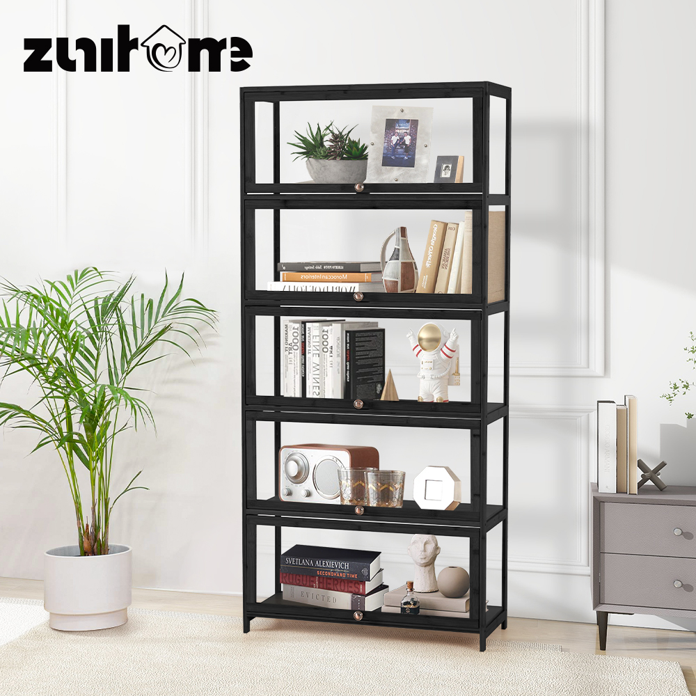 ZUNI 5-Tier Display Cabinet Storage Stand Rack White/Natural/Grey/Black - Picture 13 of 56
