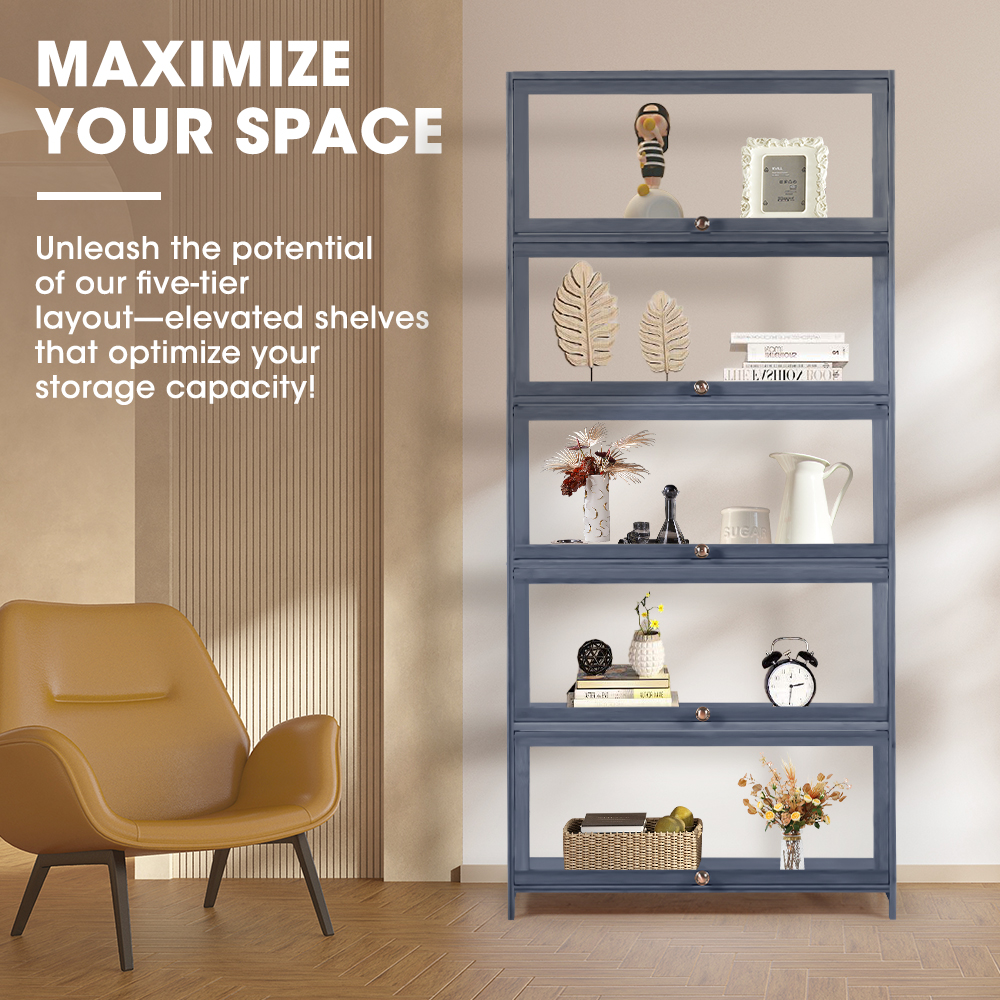 ZUNI 5-Tier Display Cabinet Storage Stand Rack White/Natural/Grey/Black - Picture 26 of 56