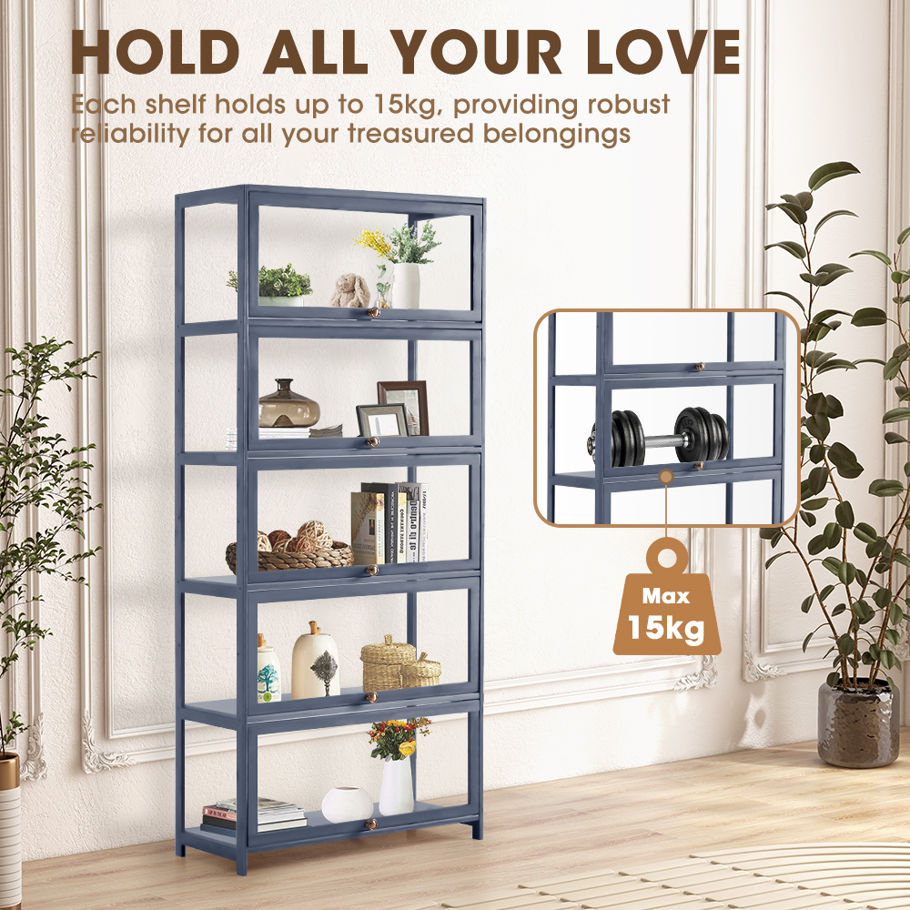 ZUNI 5-Tier Display Cabinet Storage Stand Rack White/Natural/Grey/Black - Picture 27 of 56
