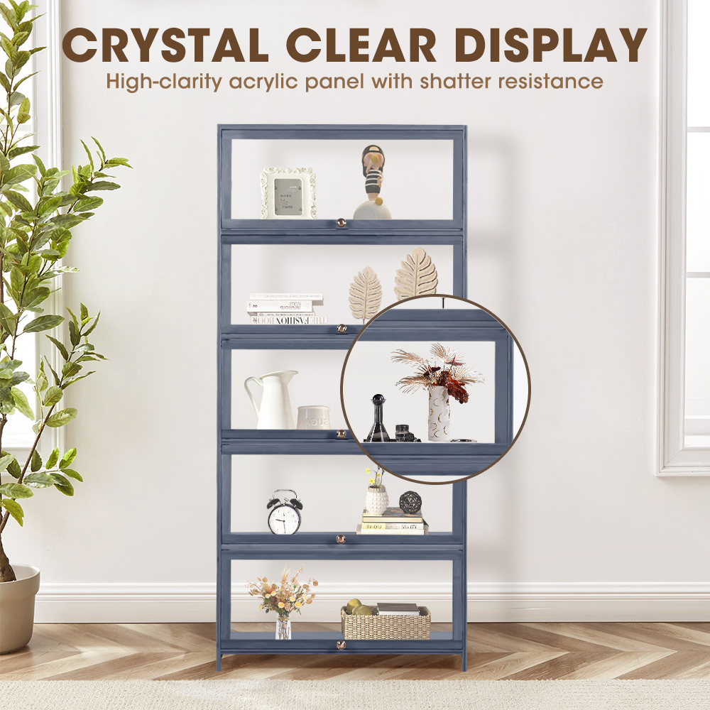 ZUNI 5-Tier Display Cabinet Storage Stand Rack White/Natural/Grey/Black - Picture 28 of 56