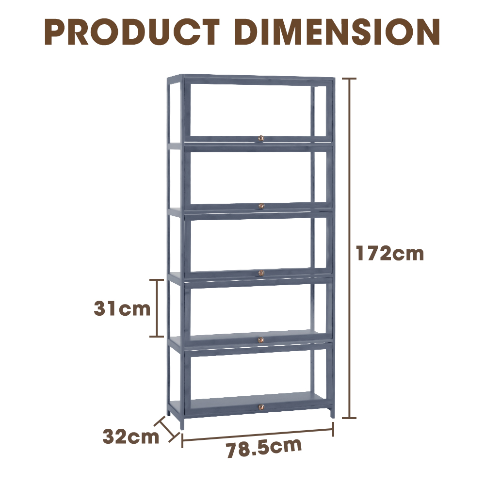 ZUNI 5-Tier Display Cabinet Storage Stand Rack White/Natural/Grey/Black - Picture 32 of 56