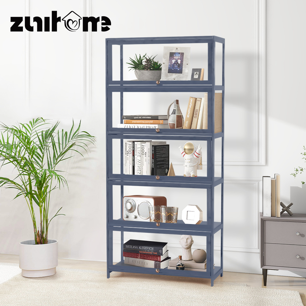 ZUNI 5-Tier Display Cabinet Storage Stand Rack White/Natural/Grey/Black - Picture 24 of 56
