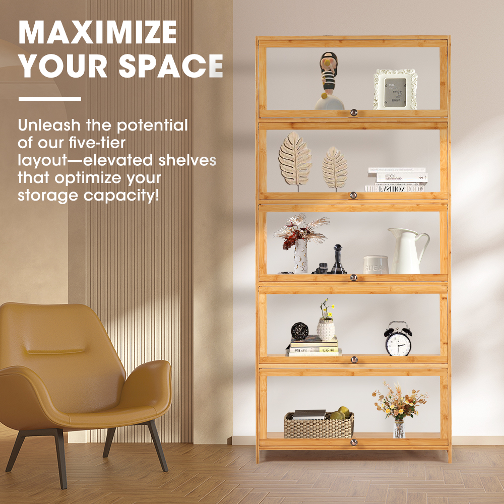 ZUNI 5-Tier Display Cabinet Storage Stand Rack White/Natural/Grey/Black - Picture 37 of 56