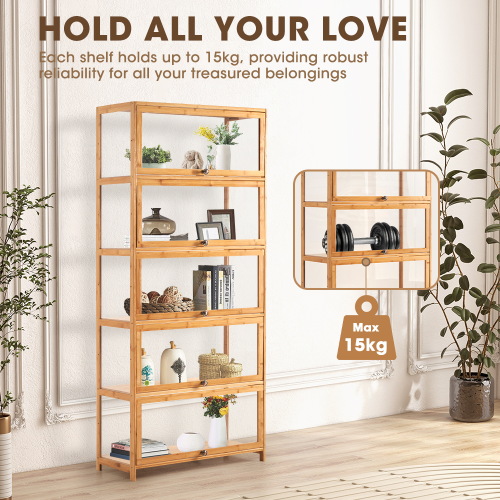 ZUNI 5-Tier Display Cabinet Storage Stand Rack White/Natural/Grey/Black - Picture 38 of 56