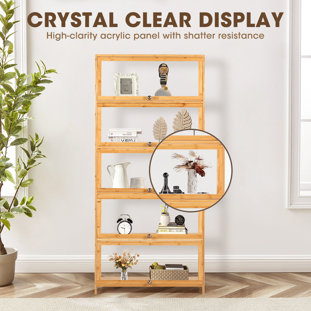 ZUNI 5-Tier Display Cabinet Storage Stand Rack White/Natural/Grey/Black - Picture 39 of 56