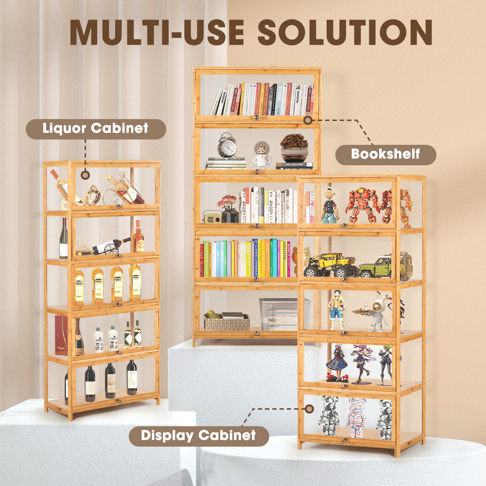ZUNI 5-Tier Display Cabinet Storage Stand Rack White/Natural/Grey/Black - Picture 45 of 56